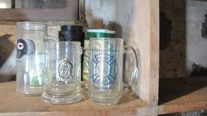 Lot of glass tankard and travel cof...