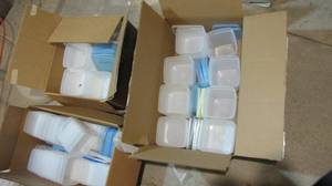 (3) boxes of plastic pint size stor...