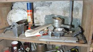 Antique egg scale, sifter along wit...