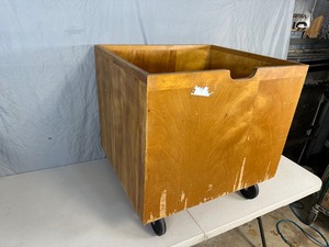 lot 9 image: Large Wood Bin on Wheels