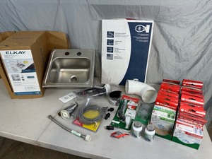 lot 60 image: Stainless Sink and Assorted Plumbing Supplies
