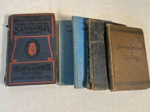 group of 5 antique books  Masonic, English-Finnish Dictionary, Spelling