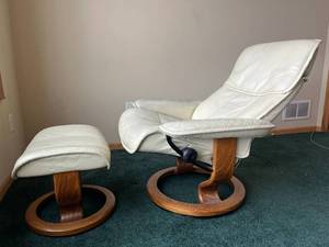 vintage MCM leather reclining lounge chair with ottoman