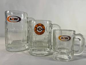 Mama Bear, Papa Bear, and Baby Bear A&W glass mugs
