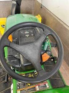 John Deere x500 Lawn Tractor with snow blower, mower deck, snow chains & large leaf collector