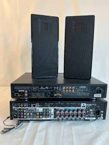 Marantz receiver, 2 MartinLogan speakers, and 1 BlueRay player