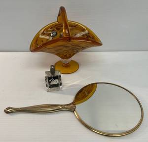 lot 10 image: 3 Vintage Items Including Acrylic Table Lighter (Has Crazing) And More