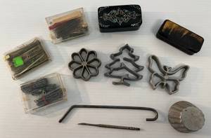 lot 23 image: Group Of Misc. Antiques Including Cookie Cutters, Trinket Boxes 1 Made Of Bone And More