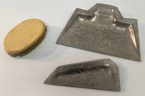 lot 25 image: Antique Crumb Pans And Ivory Handled Bristle Brush (Minnesota Resident Only)