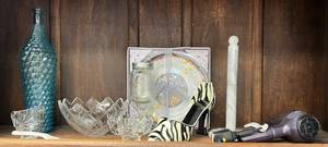 lot 62 image: Shelf Full Of Misc. Vintage Items