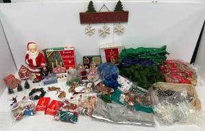 lot 66 image: Large Group Of Misc. Vintage Christmas Items And Dcor (Including 13 Santa Blow Mold)