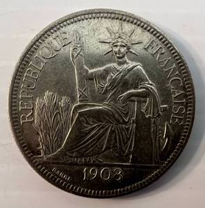 lot 70 image: 1908-A French Indo-China French Colonial Piastre In Protective Holder