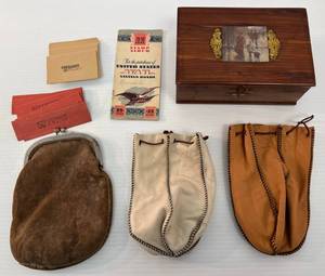 lot 72 image: Group Of Vintage Coin Sleeves And Buckskin Coin bags And More