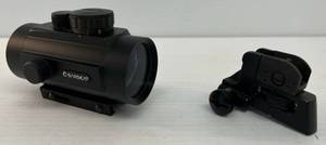 lot 100 image: Barska RedGreen Dot Tactical Scope (Needs New Battery) And unmarked Rear Sight