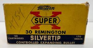 lot 145 image: 1 Box Of Western Super X 30 Remington Silver Tip Ammo (Missing Three)