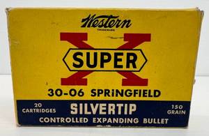 lot 147 image: 1 Box Of Western Super X 30-06 Silver Tip Ammo (Full Box))