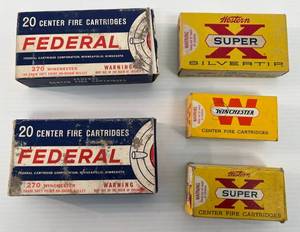 lot 149 image: Misc. Vintage Ammo Boxes 4 Just Brass Casings 1 357 Empty Box