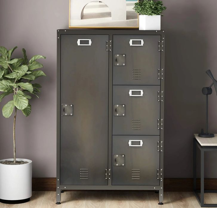 Storage Locker Cabinet with Lockable Doors, Metal Locker with Hanging Rod  Bar for Home Office, Dark Gray (47 with 4 Doors)