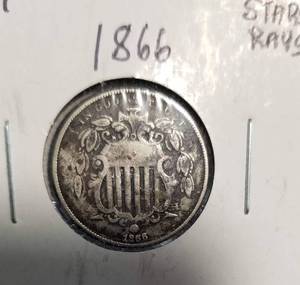 2 US SHIELD NICKELS 1866 1867