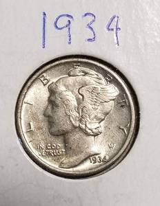 2 MERCURY DIMES 1934 1934-D