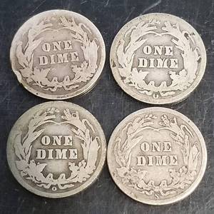 4 BARBER DIMES 1902 1903-O 1905-O 1910-S