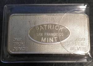 1 TROY OZ .999 FINE SILVER BAR VINTAGE PATRICK MINT SEALED