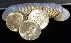 BU-UNC ROLL OF 1964 KENNEDY 90% SILVER HALF DOLLARS 20 COINS IN TUBE