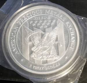 5 TROY OZ .999 FINE SILVER APMEX ROUND IN AIRTITE