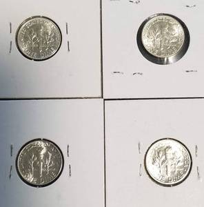4 AU-UNC SILVER ROOSEVELT DIMES 1953-D 1953-S 1954 1955