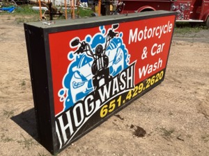 lot 48 image: Lighted Hog Wash Motorcycle & Car Wash sign