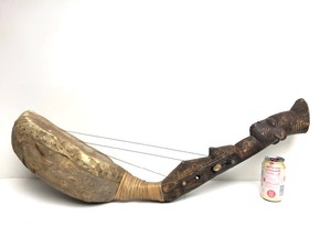 Old Figural Carved Kundi Harp Instrument - Congo
