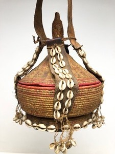 Old Ethiopian Harari Basket wLeather &amp Cowries