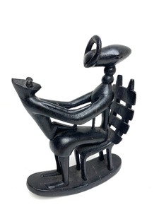 Small Unusual Carved Wood Sculpture - Mother &amp Child in Rocking Chair