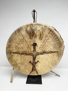 Old Native American Animal Hide Thunderbird Drum