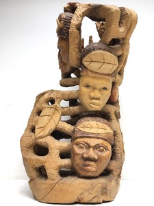 Large Wonderful Carved Wood African Sculpture wFaces