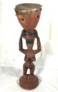 Spectacular LARGE Early Igbo or FanteAkan Female Figural Caryatid Drum