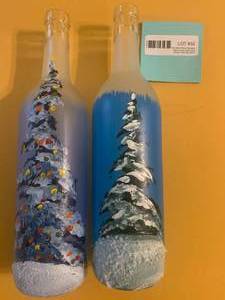 lot 32 image: 2 painted Holiday Bottles