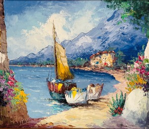 lot 51 image: Original Framed Scenic Oil on Canvas Art by Camprio