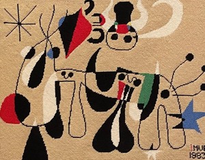 lot 107 image: Vintage Needlepoint Framed Art Styled after Artwork by Joan Miro
