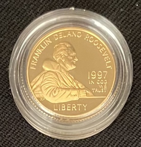lot 151 image: United States Mint Franklin Delano Roosevelt Commemorative Five Dollar Proof Gold Coin