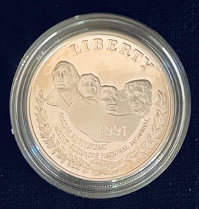 lot 197 image: United States Mint 1991 Mount Rushmore Anniversary Silver Dollar Proof Coin