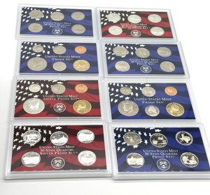 lot 241 image: 2004, 2005 and 2006 United States Coin Proof Sets & 2007 and 2008 United States State Quarter Proof Sets