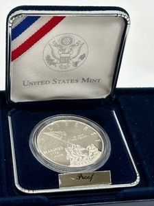 lot 235 image: 2005 Marine Corps 230th Anniversary Proof Silver Dollar