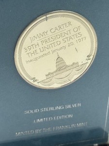 lot 287 image: Franklin Mint 1977 Jimmy Carter Sterling Silver Medal - Franklin Mint the 1977 Presidential Inaugural Eyewitness Medal