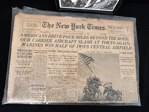 lot 329 image: February 25, 1945 New York Times Newspaper and Signed Military Photograph by Charles W. Lindberg