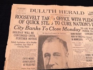 lot 313 image: 1933 Duluth Herald Newspaper - Roosevelt Takes Office Headline