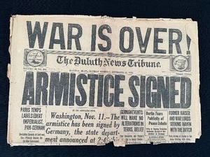lot 311 image: November 11, 1918 Newspaper - The War is Over - 1918 Duluth News Tribune Newspaper