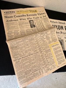 lot 310 image: 1974 Nixon Newspaper and 1960 Minneapolis Star Nixon Headline Newspaper
