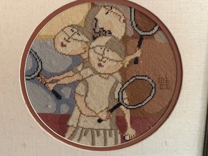 lot 392 image: Vintage Tennis Player Framed Needlepoint