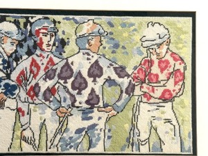 lot 391 image: Fun Vintage Polo Players Framed Needlepoint